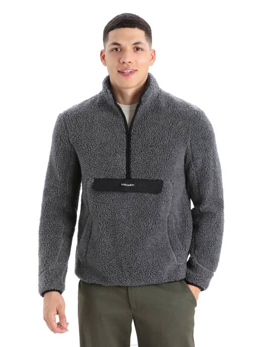 Icebreaker Heren realfleece merino hoogpolig jack met lange mouwen en halve ritsgritstone heide/zwart XXNJ232 kleding