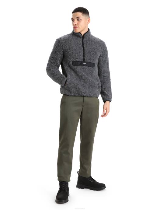 Icebreaker Heren realfleece merino hoogpolig jack met lange mouwen en halve ritsgritstone heide/zwart XXNJ232 kleding