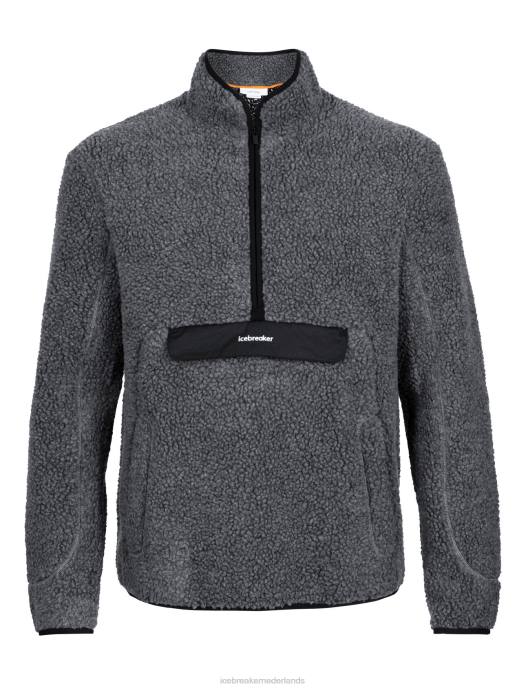 Icebreaker Heren realfleece merino hoogpolig jack met lange mouwen en halve ritsgritstone heide/zwart XXNJ232 kleding