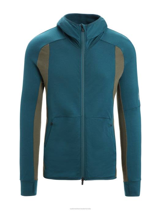 Icebreaker Heren zoneknit merino hoodie met lange mouwen en ritsgroene glorie/loden XXNJ219 kleding