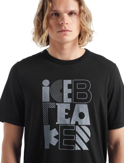 Icebreaker Heren merino centrale stapel t-shirts met korte mouwenzwart XXNJ485 kleding