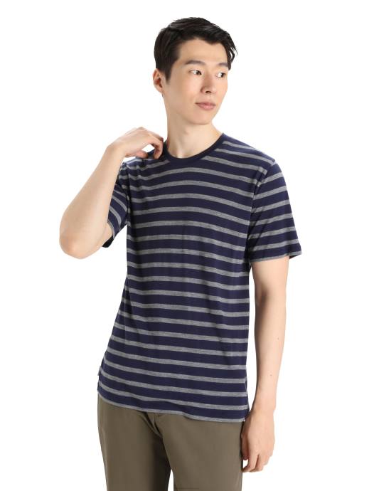 Icebreaker Heren merino drayden gestreept T-shirt met korte mouwenmiddernacht marine/gritstone heide XXNJ397 kleding