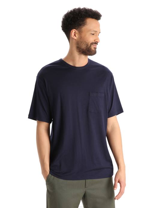 Icebreaker Heren merino graanschuur T-shirt met korte mouwen en zakmiddernacht marine XXNJ16 kleding
