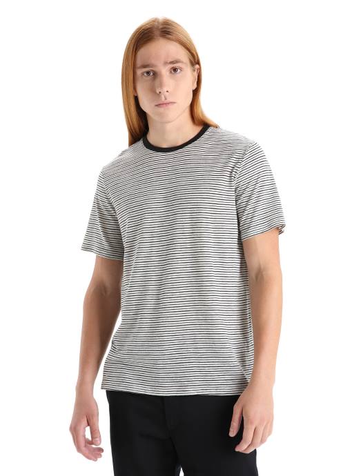 Icebreaker Heren merino linnen t-shirt met korte mouwen streepsneeuw/zwart XXNJ69 kleding