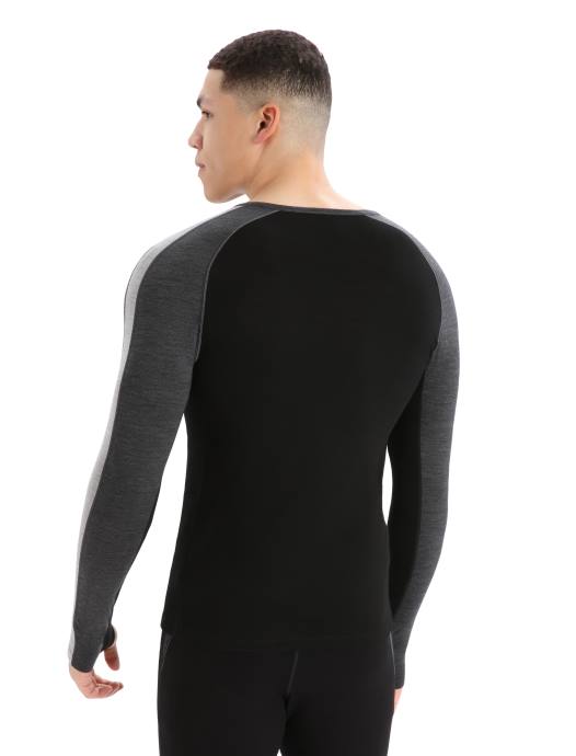 Icebreaker Heren 200 zoneknit merino thermotop met lange mouwen en ronde halsjet heide/zwart XXNJ179 kleding