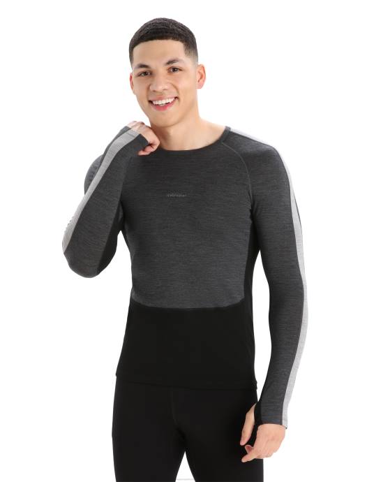 Icebreaker Heren 200 zoneknit merino thermotop met lange mouwen en ronde halsjet heide/zwart XXNJ179 kleding