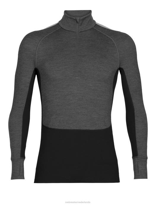 Icebreaker Heren 260 zoneknit merino thermische top met lange mouwen en halve ritsjet heide/zwart XXNJ175 kleding