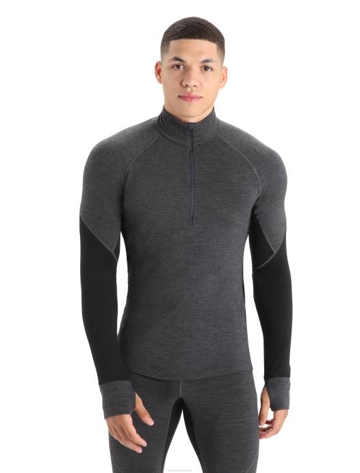 Icebreaker Heren bodyfitzone merino 260 zone thermische top met lange mouwen en halve ritsjet heide/zwart XXNJ387 kleding