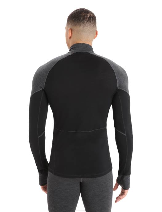 Icebreaker Heren bodyfitzone merino 260 zone thermische top met lange mouwen en halve ritsjet heide/zwart XXNJ387 kleding