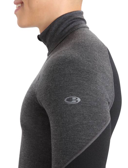 Icebreaker Heren bodyfitzone merino 260 zone thermische top met lange mouwen en halve ritsjet heide/zwart XXNJ387 kleding