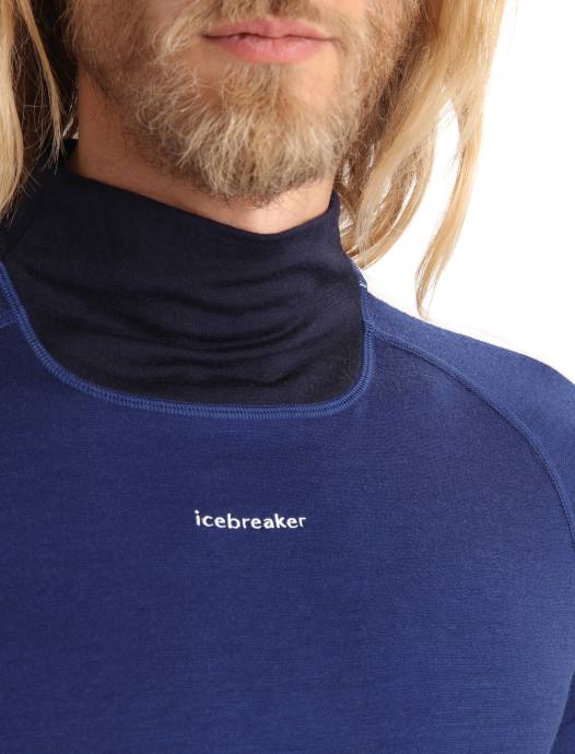 Icebreaker Heren merino 200 sonebula thermische top met lange mouwen en hoge halsmiddernacht marine/koninklijke marine XXNJ185 kleding