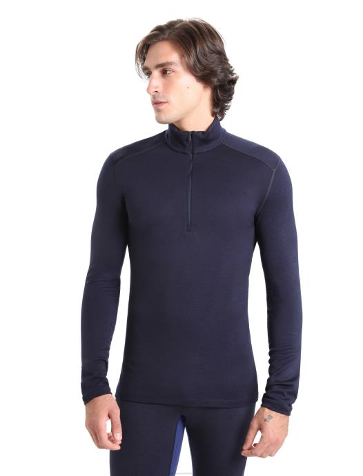 Icebreaker Heren merino 260 tech thermische top met lange mouwen en halve ritsmiddernacht marine XXNJ167 kleding