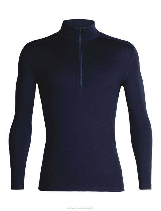 Icebreaker Heren merino 260 tech thermische top met lange mouwen en halve ritsmiddernacht marine XXNJ167 kleding