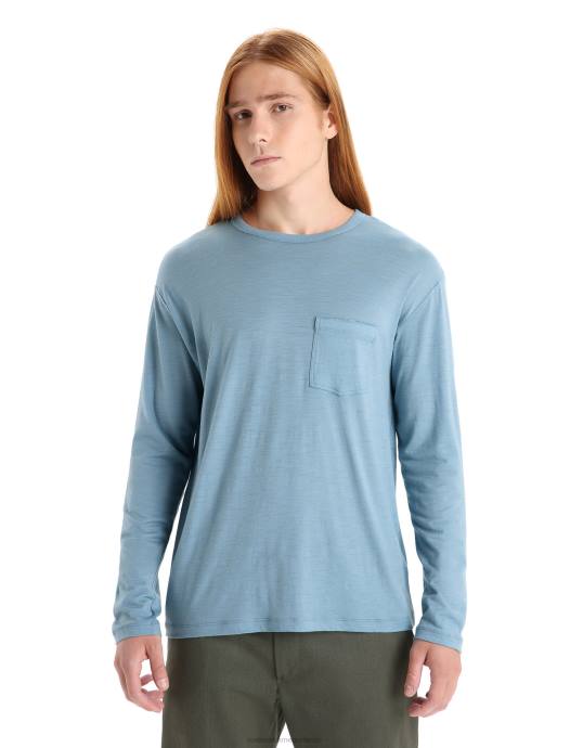 Icebreaker Heren merino graanschuur T-shirt met lange mouwen en zakastraal blauw XXNJ199 kleding