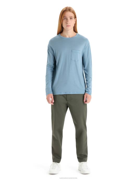 Icebreaker Heren merino graanschuur T-shirt met lange mouwen en zakastraal blauw XXNJ199 kleding