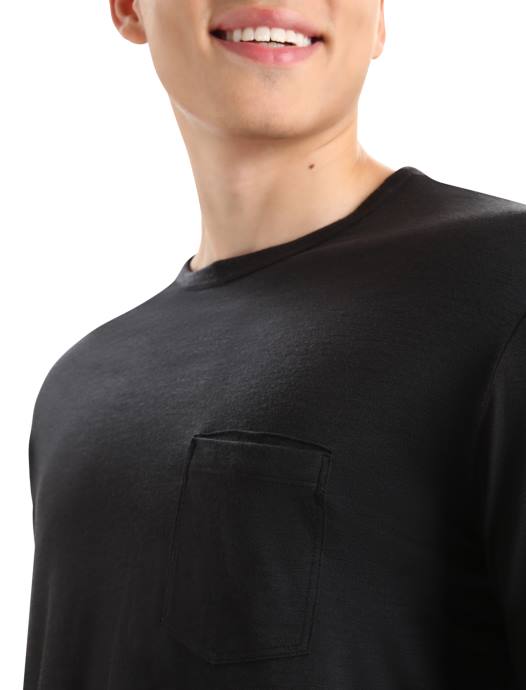 Icebreaker Heren merino graanschuur T-shirt met lange mouwen en zakzwart XXNJ198 kleding