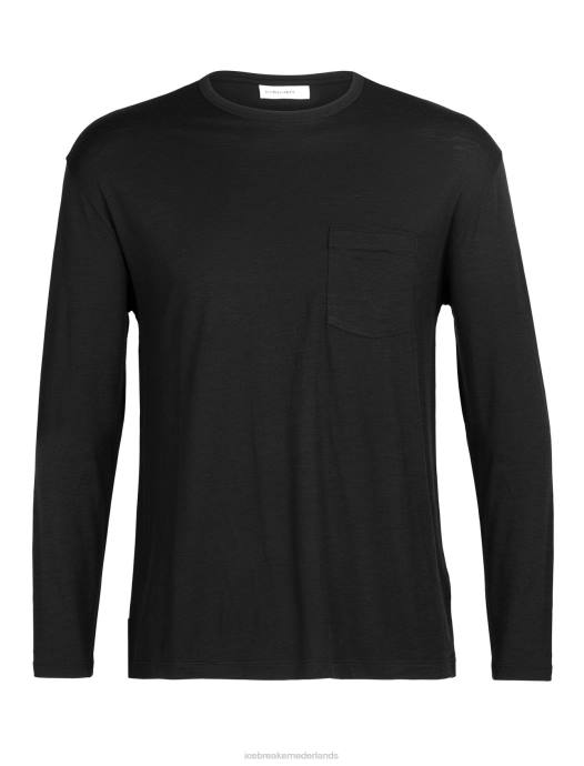 Icebreaker Heren merino graanschuur T-shirt met lange mouwen en zakzwart XXNJ198 kleding