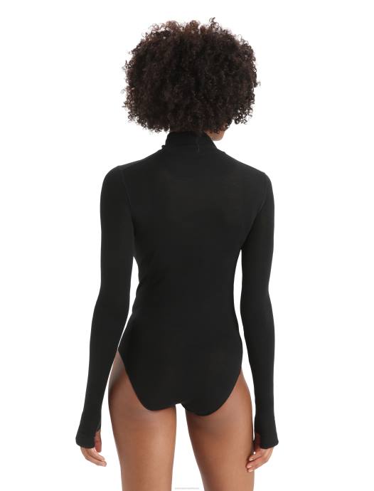 Icebreaker vrouwen merino queens bodysuit met hoge hals en lange mouwenzwart XXNJ543 kleding