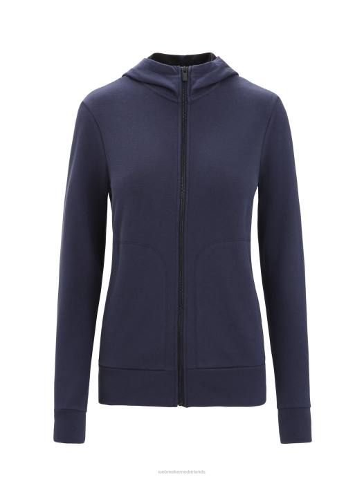 Icebreaker vrouwen merino centrale klassieke hoodie met lange mouwen en ritsmiddernacht marine XXNJ703 kleding