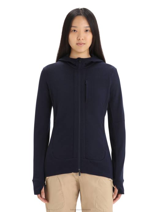 Icebreaker vrouwen merino quantum iii hoodie met rits en lange mouwenmiddernacht marine XXNJ698 kleding