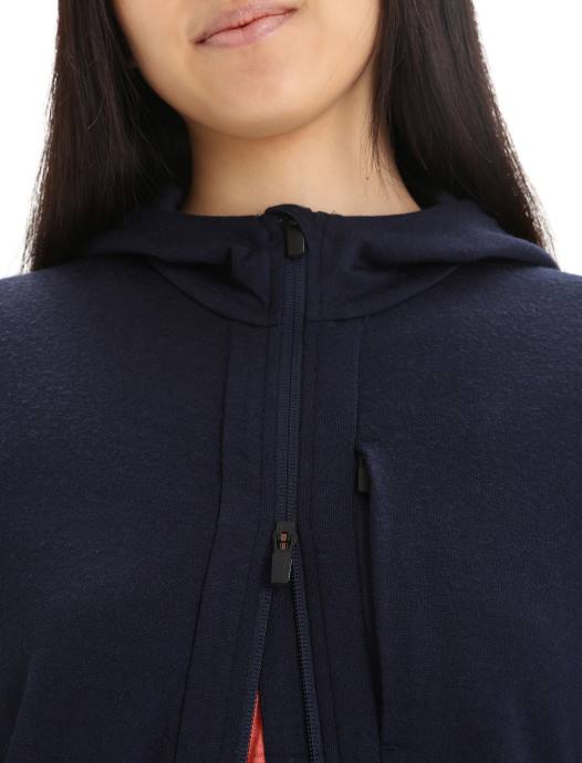 Icebreaker vrouwen merino quantum iii hoodie met rits en lange mouwenmiddernacht marine XXNJ698 kleding