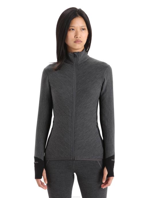 Icebreaker vrouwen realfleece merino afdaalder jack met lange mouwen en ritsjet heide/zwart XXNJ701 kleding