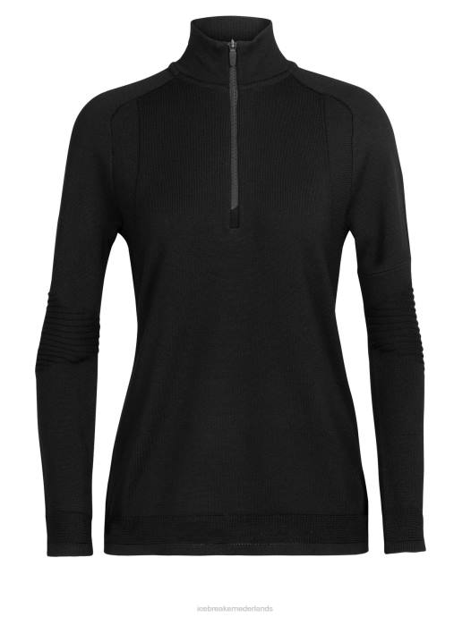 Icebreaker vrouwen zoneknit merino lange mouw halve ritszwart XXNJ724 kleding