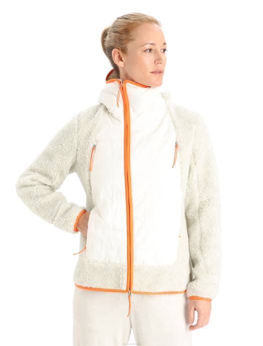 Icebreaker vrouwen realfleece merino hoogpolige capuchon met lange mouwen en ritsecru heide/sneeuw XXNJ876 kleding