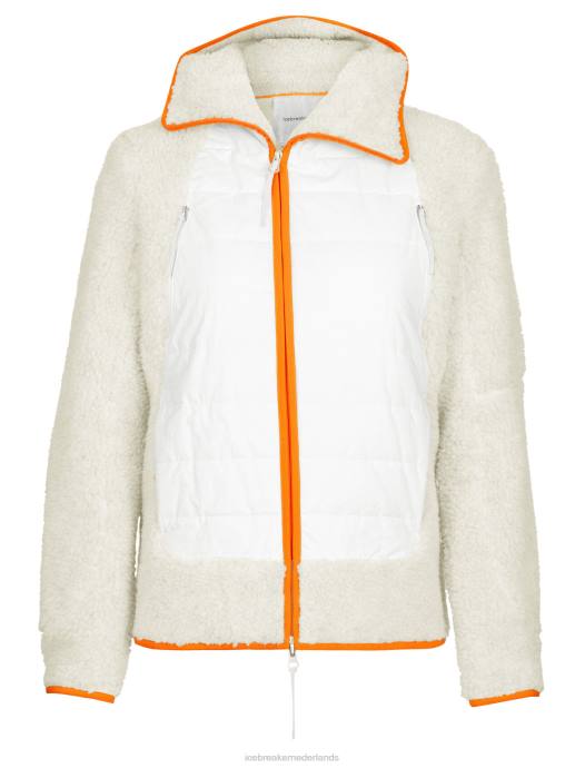 Icebreaker vrouwen realfleece merino hoogpolige capuchon met lange mouwen en ritsecru heide/sneeuw XXNJ876 kleding