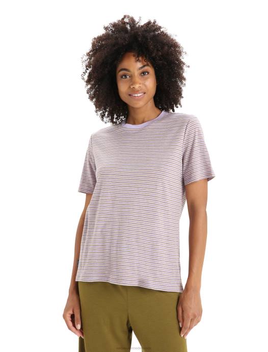 Icebreaker vrouwen merino linnen t-shirt met korte mouwen streeppaarse gaas/algen XXNJ643 kleding