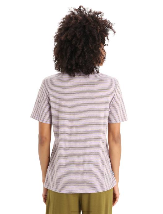 Icebreaker vrouwen merino linnen t-shirt met korte mouwen streeppaarse gaas/algen XXNJ643 kleding