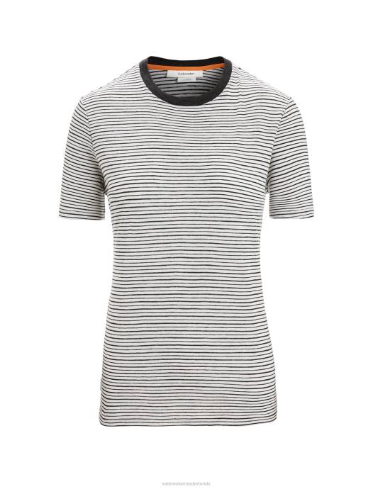 Icebreaker vrouwen merino linnen t-shirt met korte mouwen streepsneeuw/zwart XXNJ644 kleding