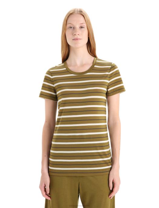 Icebreaker vrouwen merino wave gestreept T-shirt met korte mouwenalgen/krijt XXNJ636 kleding