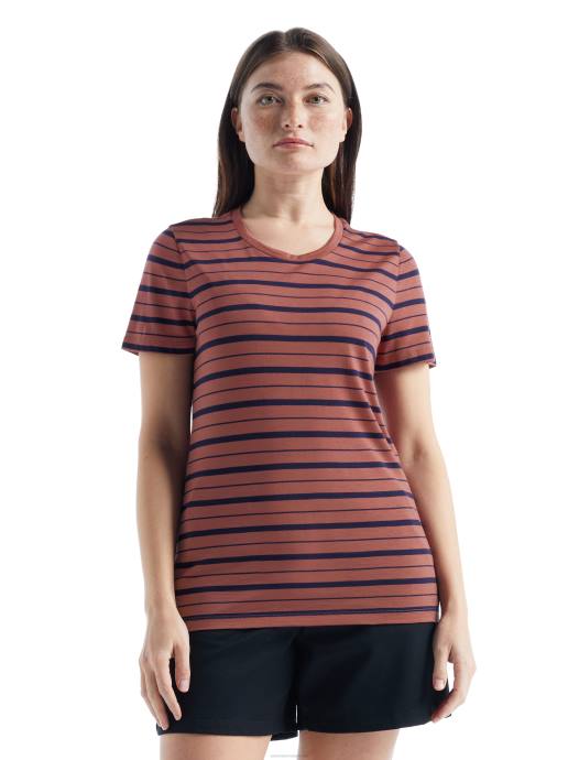 Icebreaker vrouwen merino wave gestreept T-shirt met korte mouwendruif/middernacht marine XXNJ922 kleding