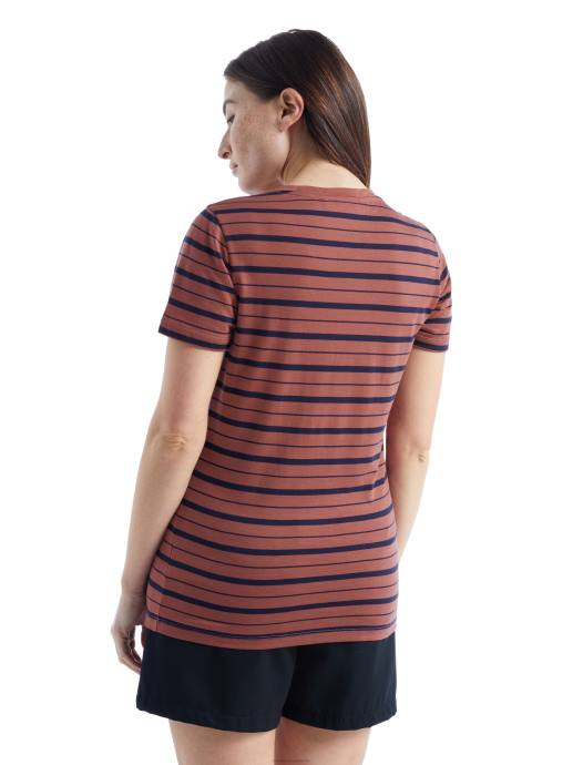 Icebreaker vrouwen merino wave gestreept T-shirt met korte mouwendruif/middernacht marine XXNJ922 kleding