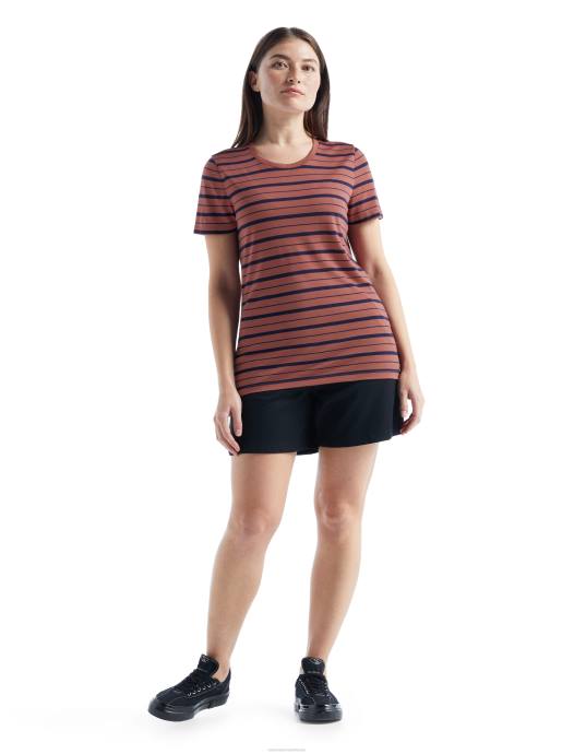 Icebreaker vrouwen merino wave gestreept T-shirt met korte mouwendruif/middernacht marine XXNJ922 kleding