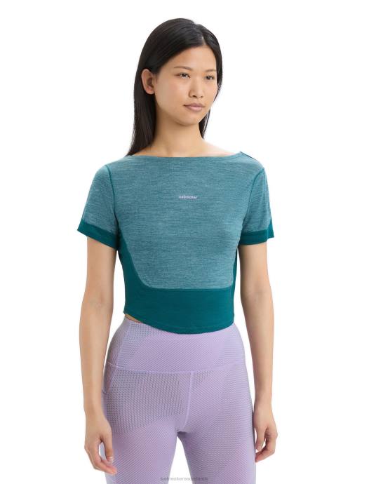 Icebreaker vrouwen zoneknit merino T-shirt met korte mouwen en ronde achterkantgroene glorie heide XXNJ668 kleding