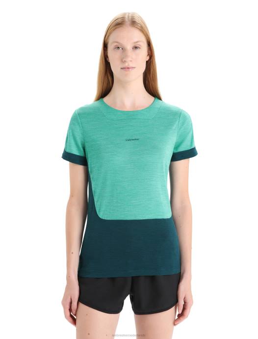 Icebreaker vrouwen zoneknit merino t-shirt met korte mouwenfrisse heide/groene glorie XXNJ658 kleding