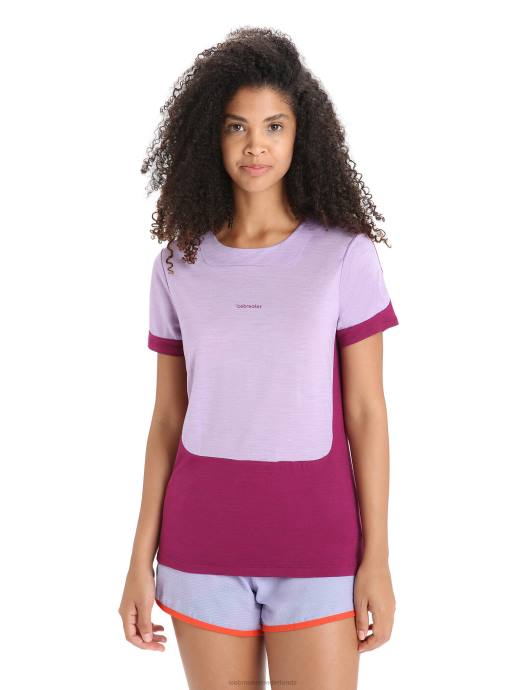 Icebreaker vrouwen zoneknit merino t-shirt met korte mouwenpaarse blik/go berry XXNJ659 kleding