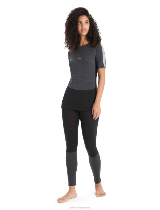 Icebreaker vrouwen 125 zoneknit merino thermotop met korte mouwen en ronde halsjet heide/zwart XXNJ588 kleding