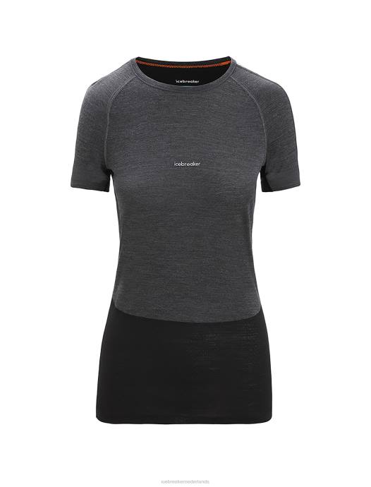 Icebreaker vrouwen 125 zoneknit merino thermotop met korte mouwen en ronde halsjet heide/zwart XXNJ588 kleding