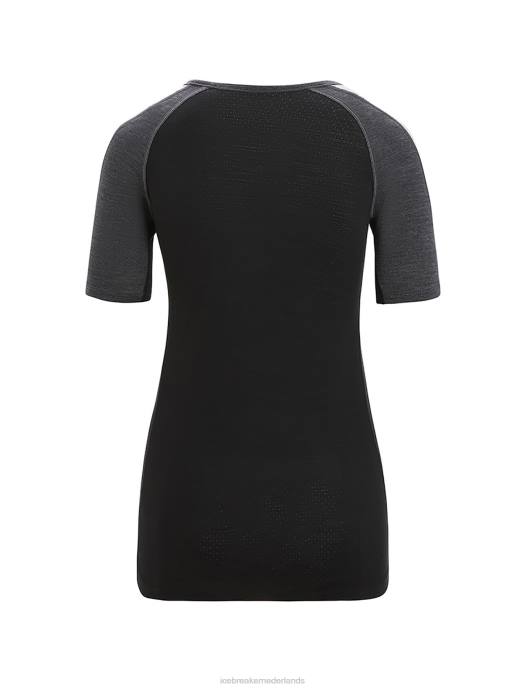 Icebreaker vrouwen 125 zoneknit merino thermotop met korte mouwen en ronde halsjet heide/zwart XXNJ588 kleding