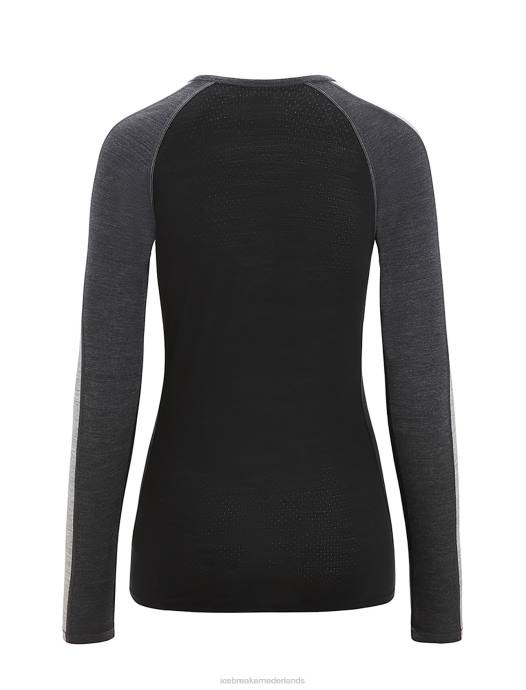 Icebreaker vrouwen 125 zoneknit merino thermotop met lange mouwen en ronde halsjet heide/zwart XXNJ590 kleding