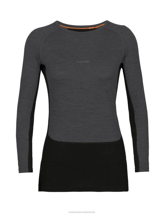 Icebreaker vrouwen 200 zoneknit merino thermotop met lange mouwen en ronde halsjet heide/zwart XXNJ580 kleding