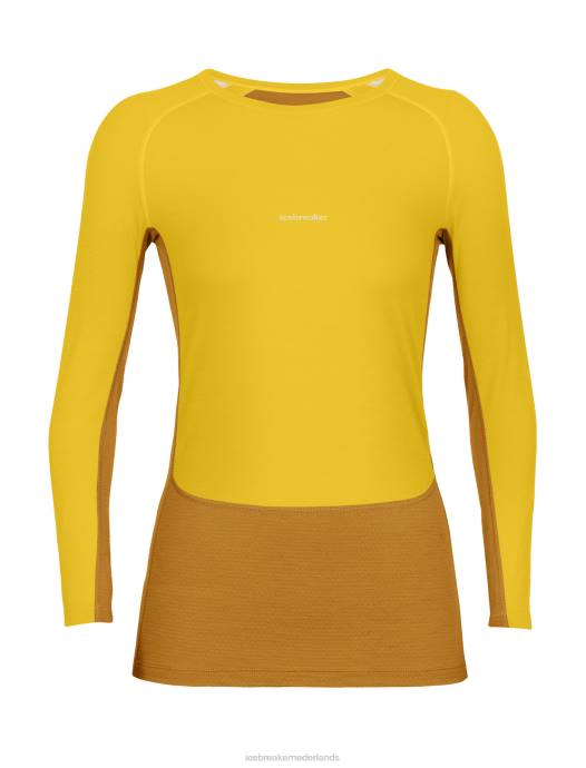 Icebreaker vrouwen 200 zoneknit merino thermotop met lange mouwen en ronde halsstil goud/kruidnagel XXNJ877 kleding