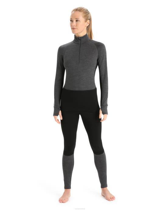 Icebreaker vrouwen 260 zoneknit merino thermische top met lange mouwen en halve ritsjet heide/zwart XXNJ596 kleding