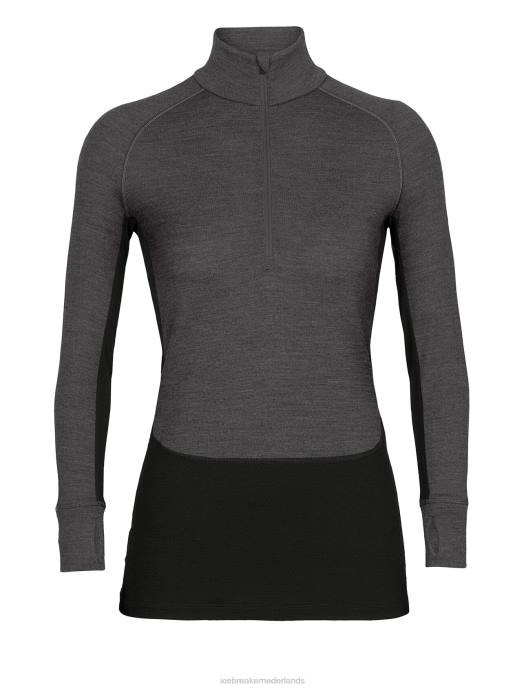 Icebreaker vrouwen 260 zoneknit merino thermische top met lange mouwen en halve ritsjet heide/zwart XXNJ596 kleding