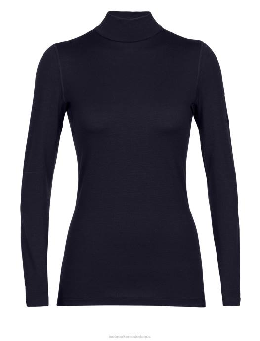 Icebreaker vrouwen Merino 260 tech thermisch topje met lange mouwen en coltruimiddernacht marine XXNJ585 kleding