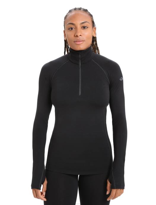 Icebreaker vrouwen bodyfitzone merino 200 zone thermische top met lange mouwen en halve ritszwart XXNJ805 kleding