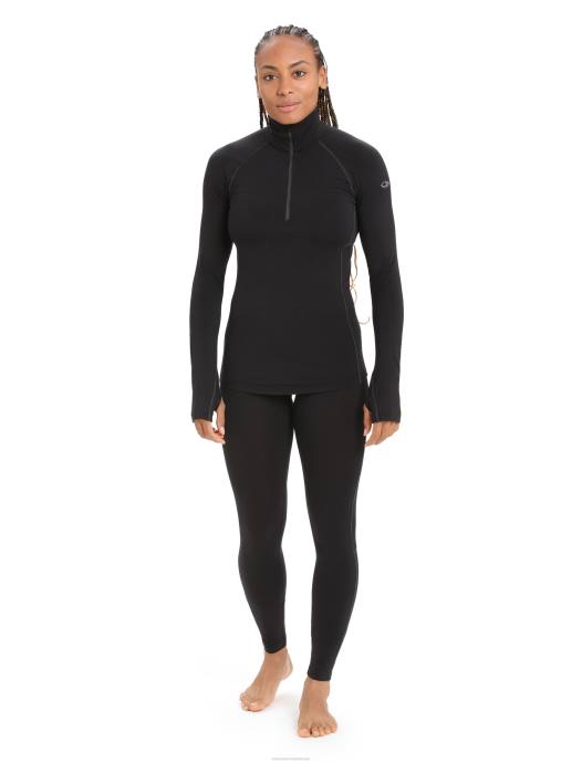 Icebreaker vrouwen bodyfitzone merino 200 zone thermische top met lange mouwen en halve ritszwart XXNJ805 kleding